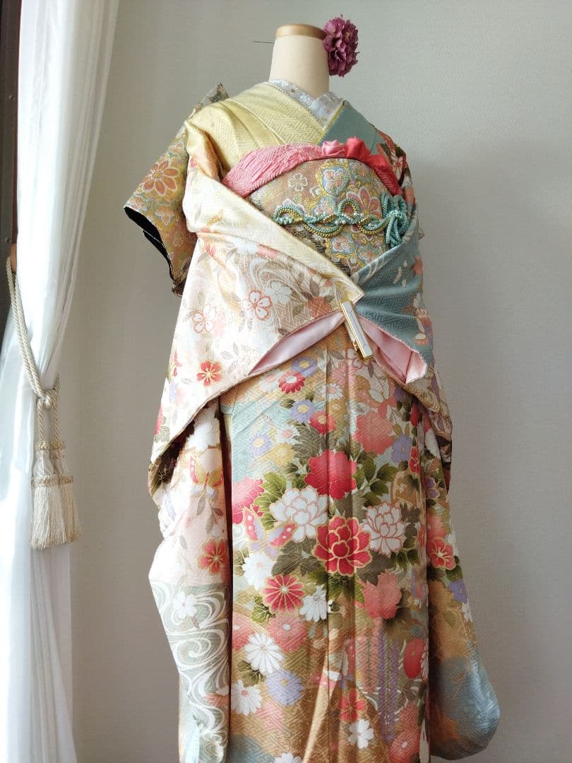 ぷたこ様　427.可憐な振袖7点セット 正絹　フルセット成人式　小田急百貨店誂製