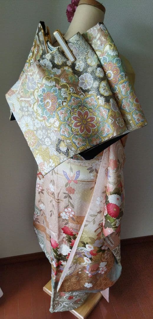 ぷたこ様　427.可憐な振袖7点セット 正絹　フルセット成人式　小田急百貨店誂製