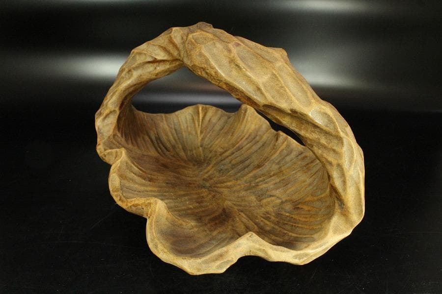 葡萄木 手付 器 木彫 古民具 時代物(K-LC949)