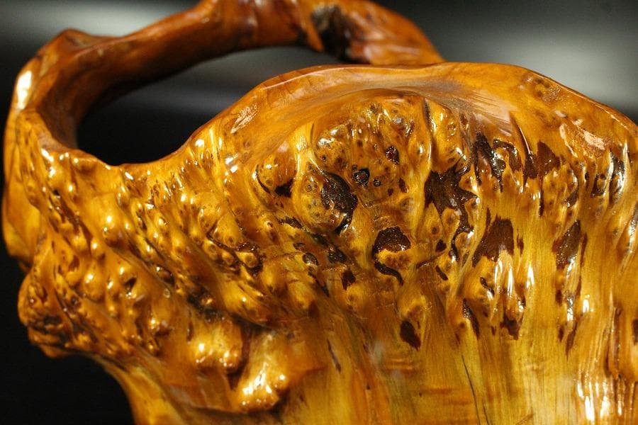 葡萄木 手付 器 木彫 古民具 時代物(K-LC949)