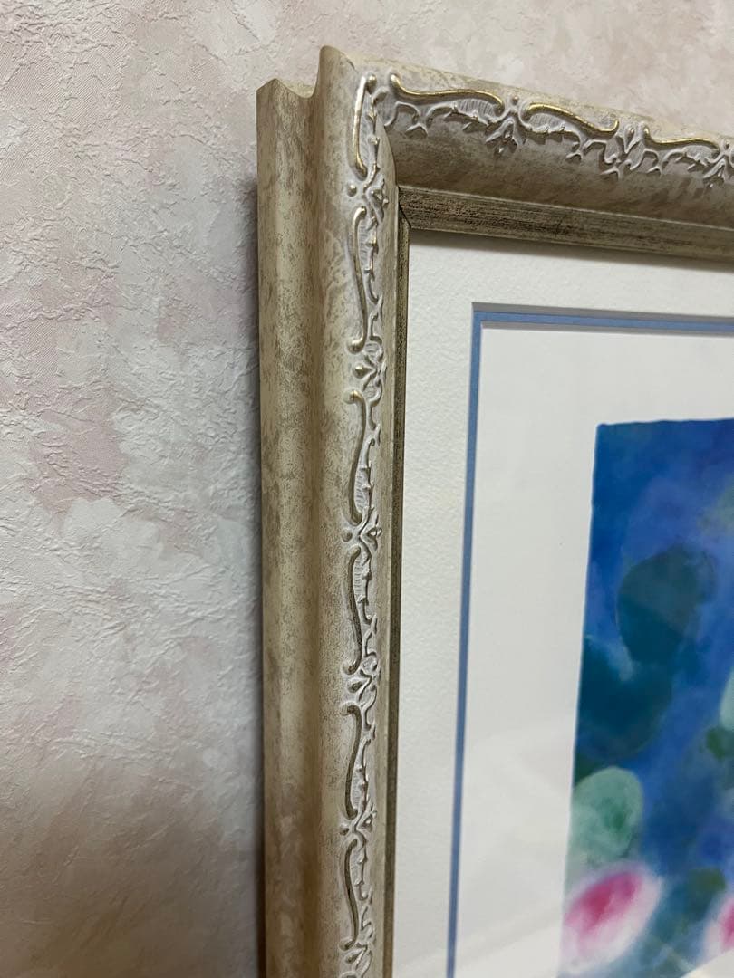 新品額入り　限定版画　ジニー・キム　サイン、エディション番号有り　蓮の池