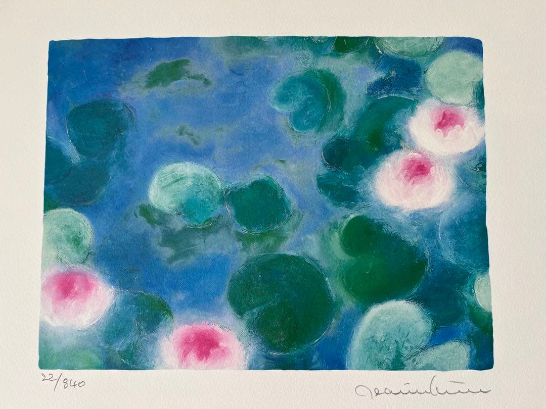 新品額入り　限定版画　ジニー・キム　サイン、エディション番号有り　蓮の池