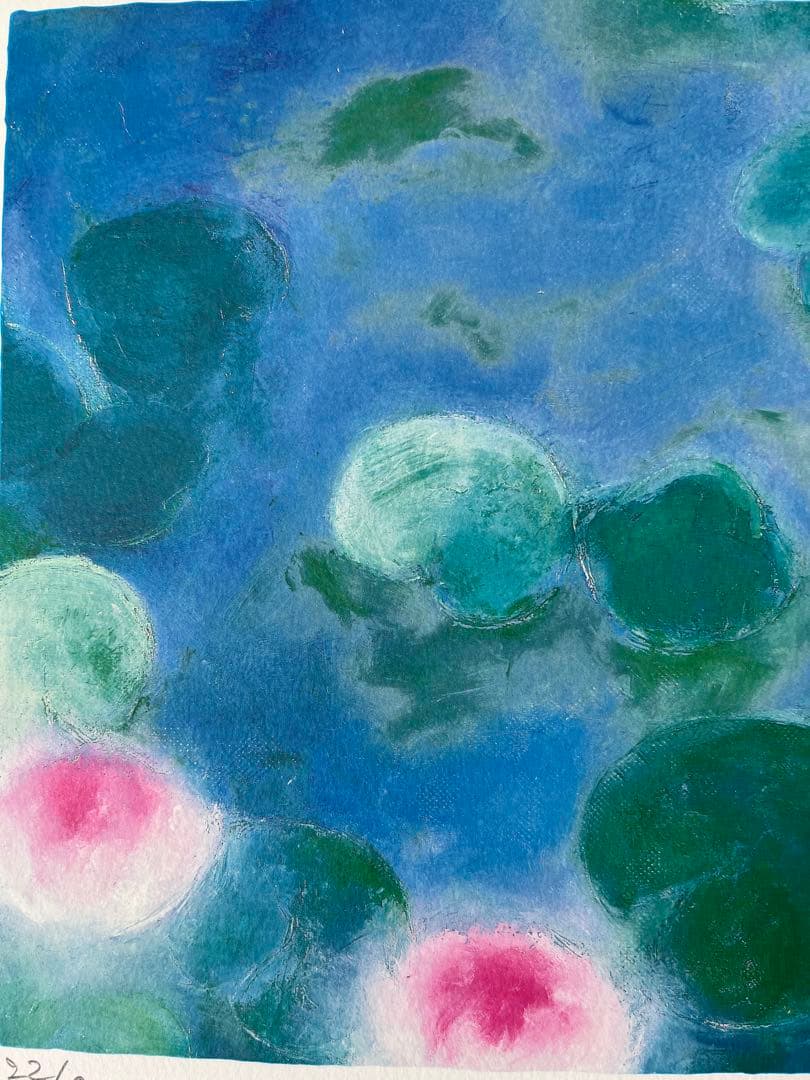 新品額入り　限定版画　ジニー・キム　サイン、エディション番号有り　蓮の池