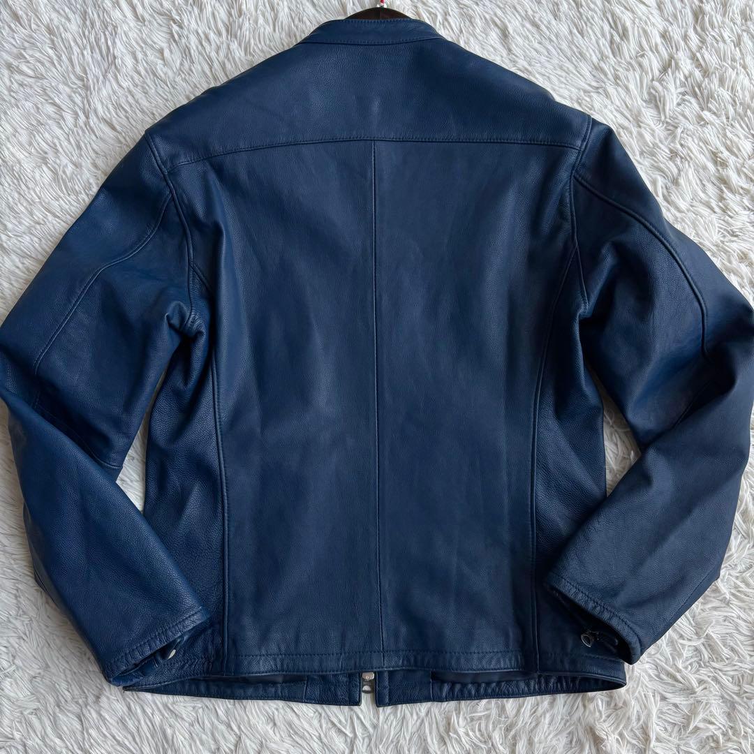 (美品) ユナイテッドアローズ ゴートレザー ライダースジャケット ネイビー