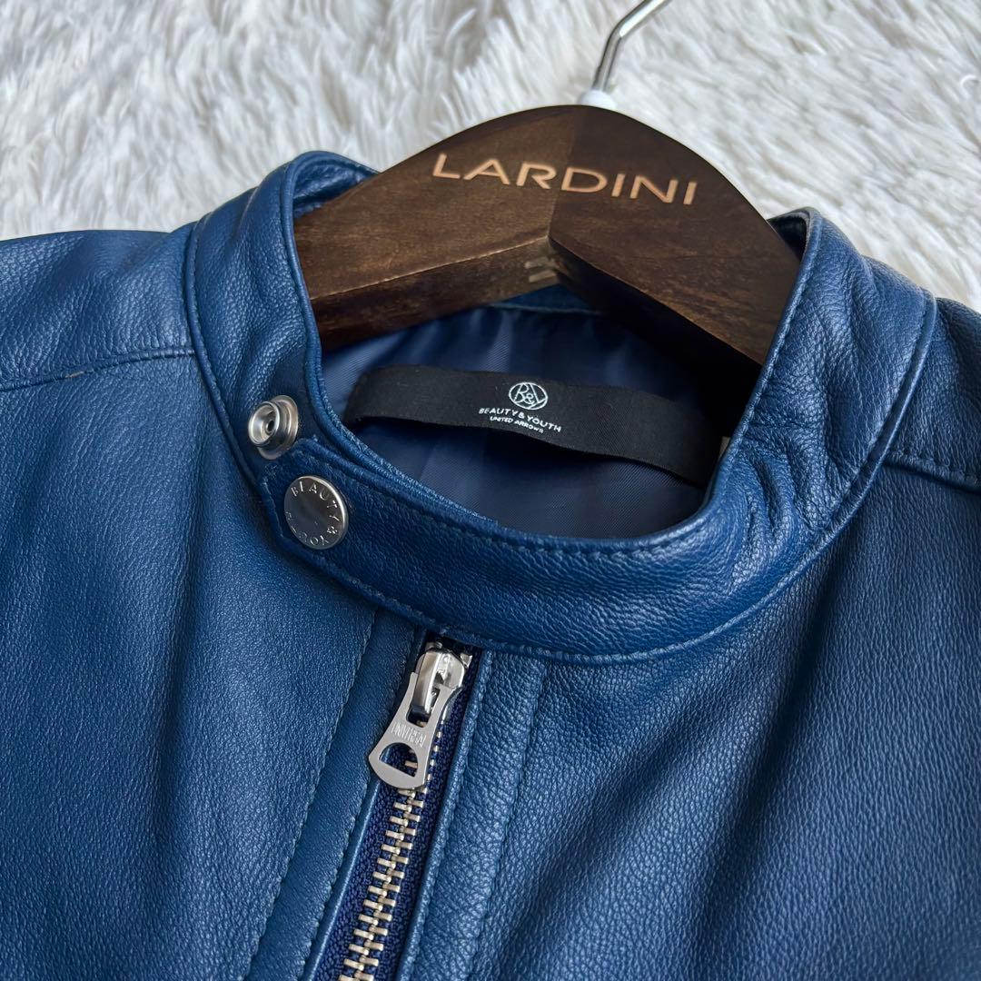 (美品) ユナイテッドアローズ ゴートレザー ライダースジャケット ネイビー