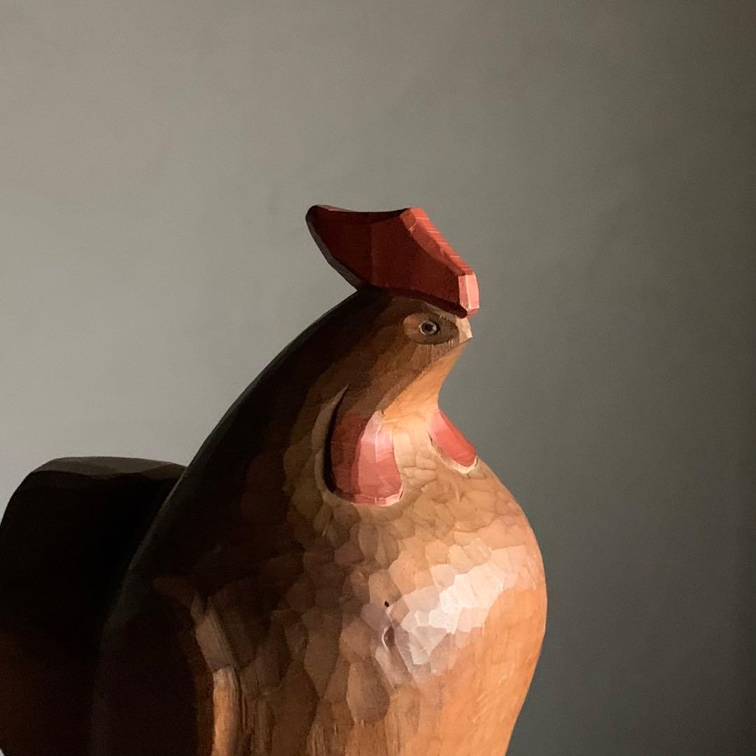 木彫 鶏 但馬木彫 彫刻作品 石田えいじ 古道具 アンティーク アート オブジェ