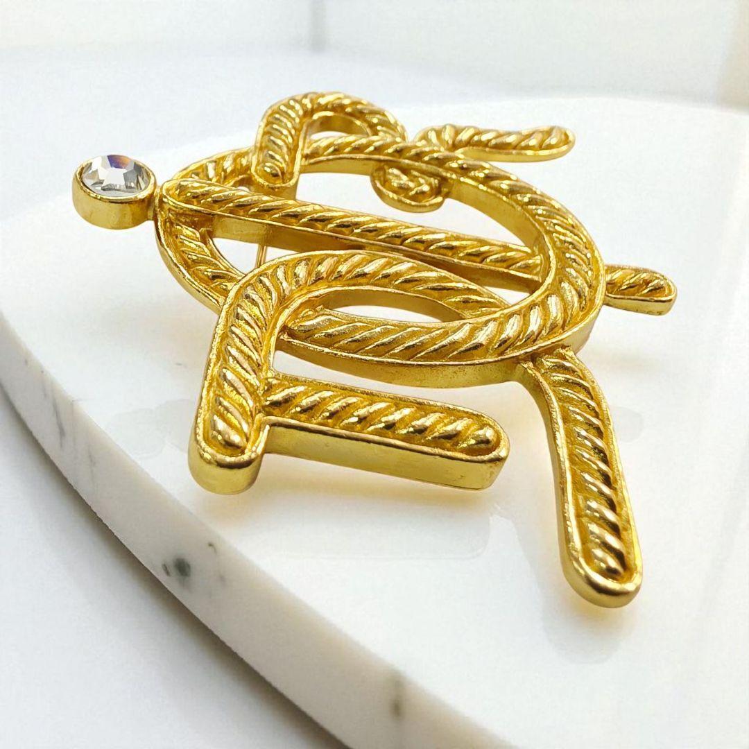 Christian Dior ディオール ロープ ロゴ ゴールド ブローチ