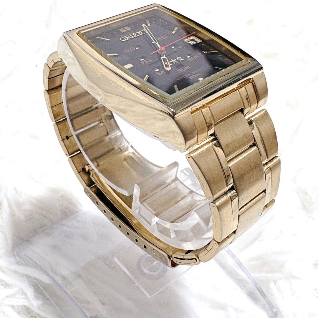 美品✨ORIENT オリエント スリースター 自動巻き デイデイト スクエア型