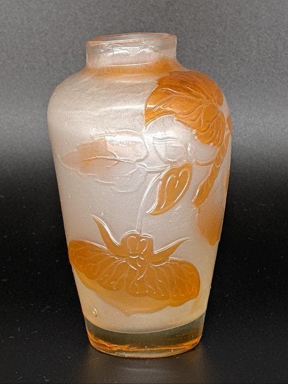 ◆美術館級◆エミール・ガレ/図鑑掲載作品/被せガラス花瓶/ウランガラス/ドーム期