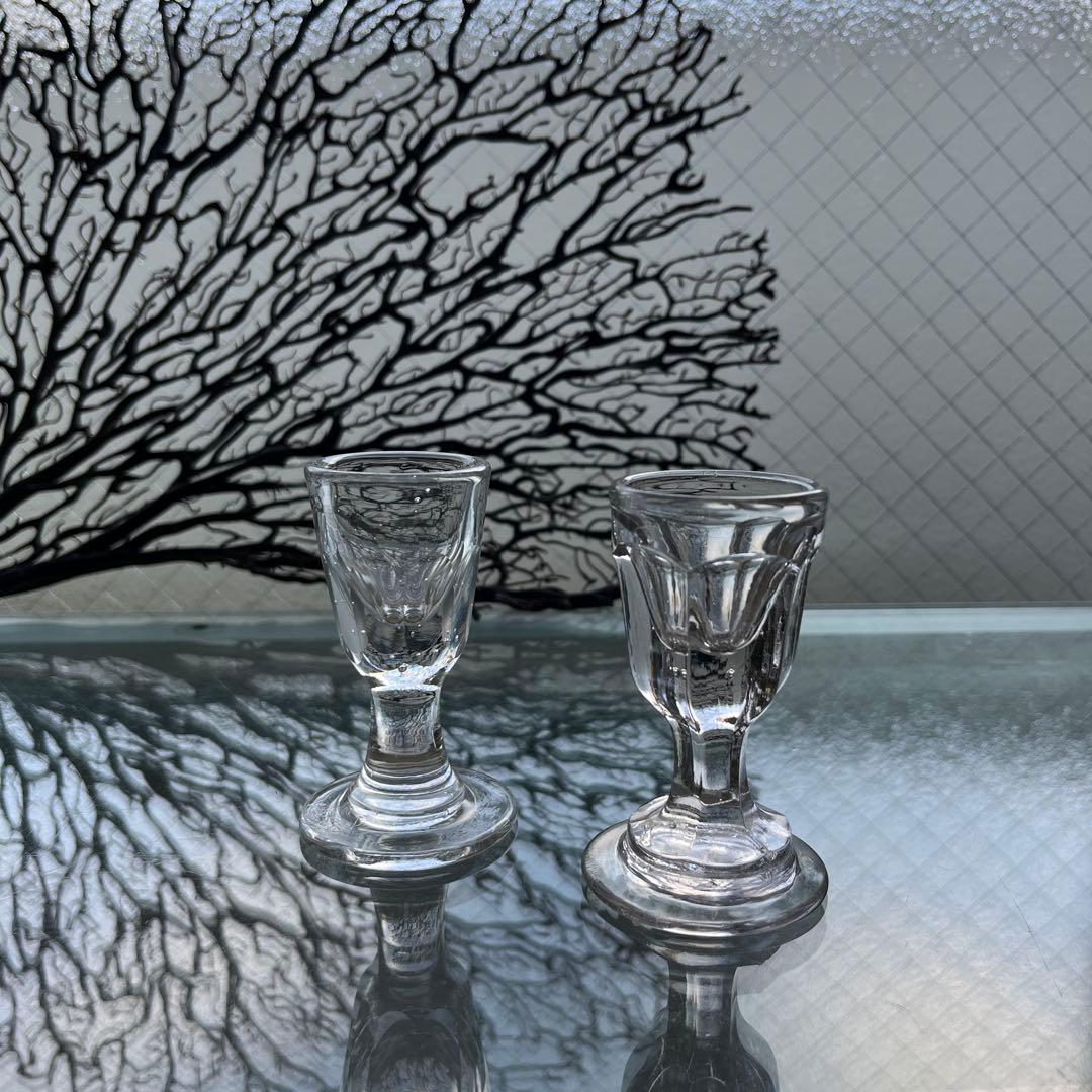 骨董　時代ガラス　厚底　トロンプルイユ　リキュールグラス　盃　酒器　ウラン①