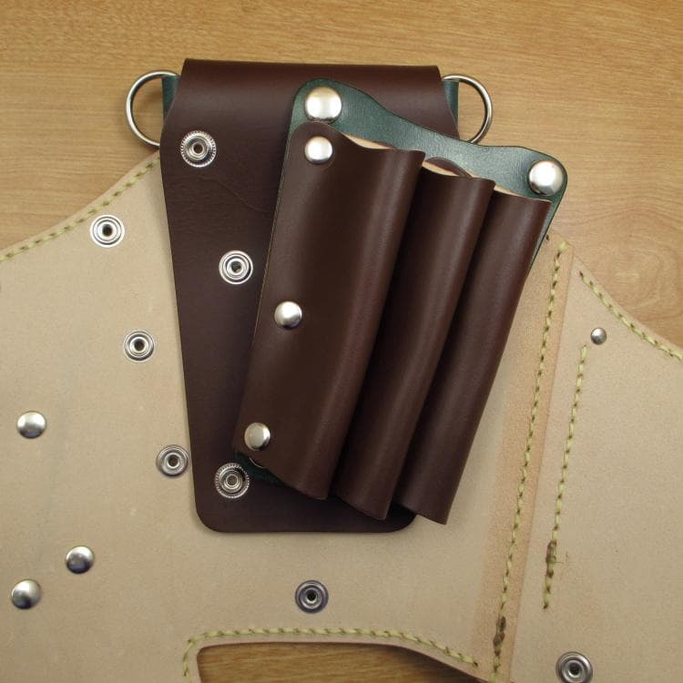 ブラウン＆Dグリーン　革ベルト付　６丁　本革シザーケース　SCL-100/CBB