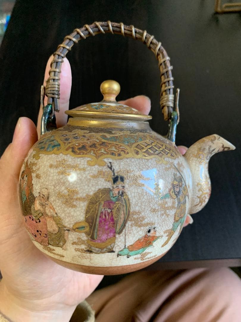 明治時代 薩摩焼 細密細工 古美術品 煎茶道具 急須 茶道具 七福神
