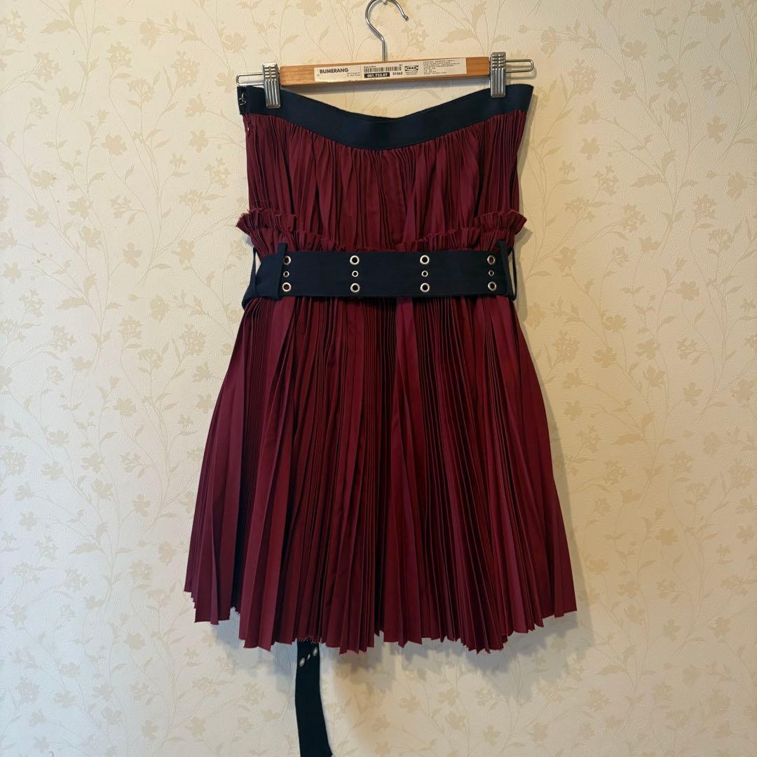 sacai サカイ ベルデットプリーツスカート ボルドー