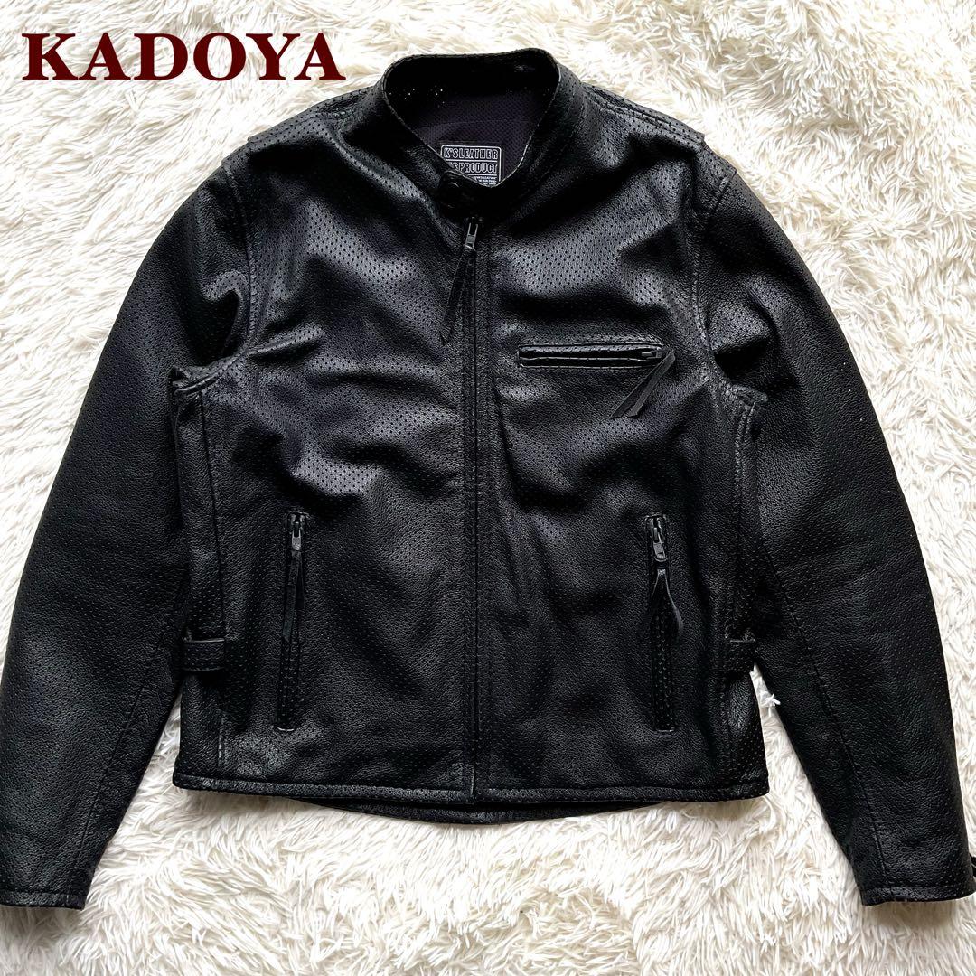 美品✨カドヤ　パンチング　レザージャケット　シングルライダース　3L ブラック