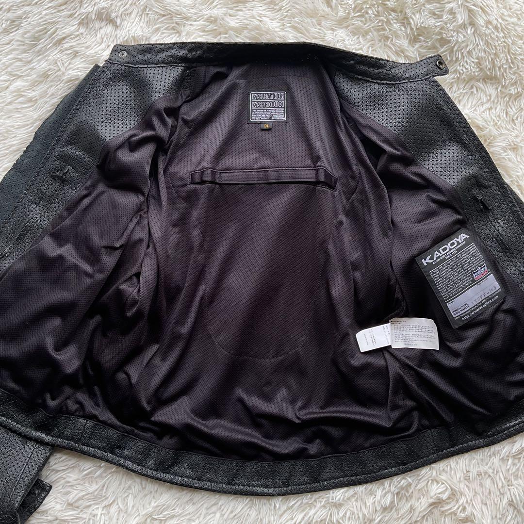 美品✨カドヤ　パンチング　レザージャケット　シングルライダース　3L ブラック