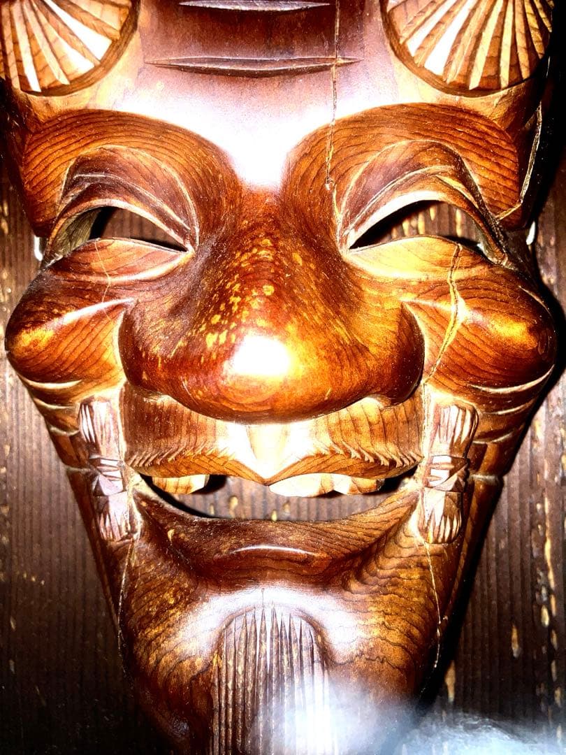 【呪物】怪奇現象を引き起こす能面　木彫り　壁掛け　曰く付き　呪い