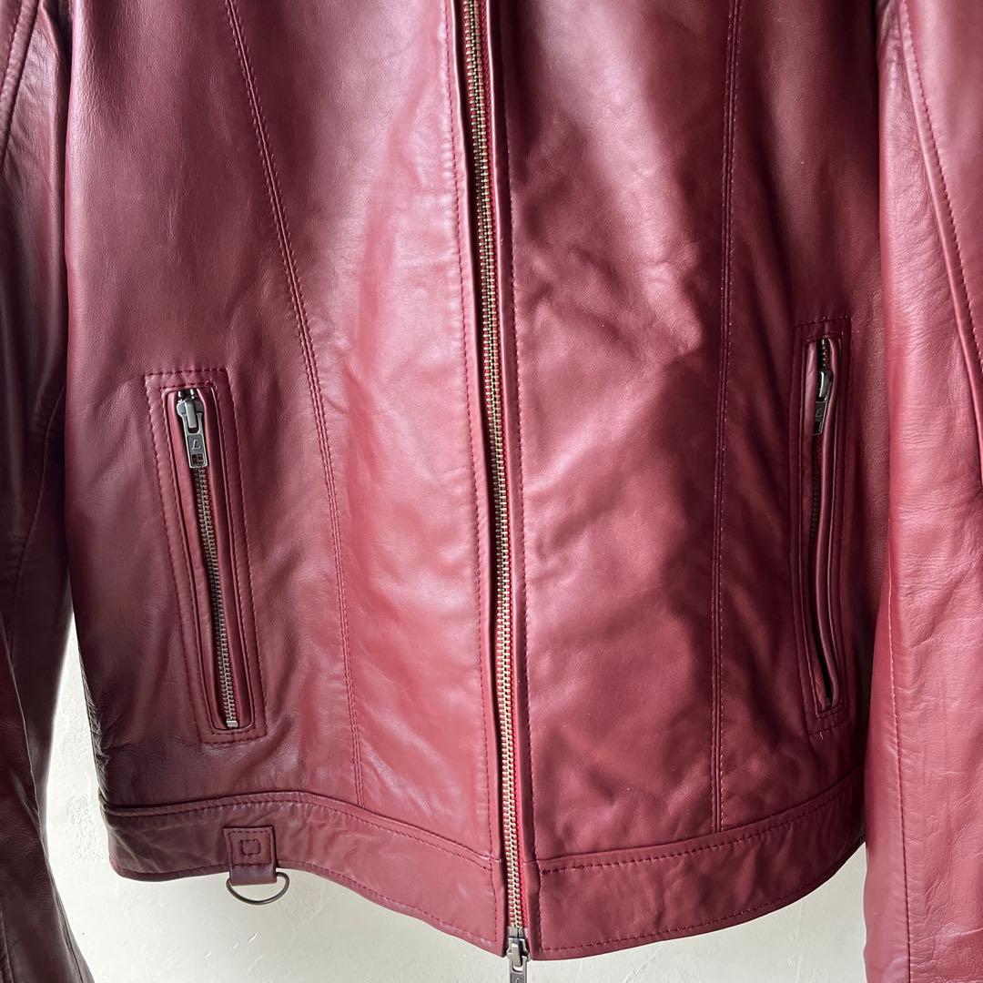 liugoo leathers バーガンディ シングルライダースジャケット　ラム