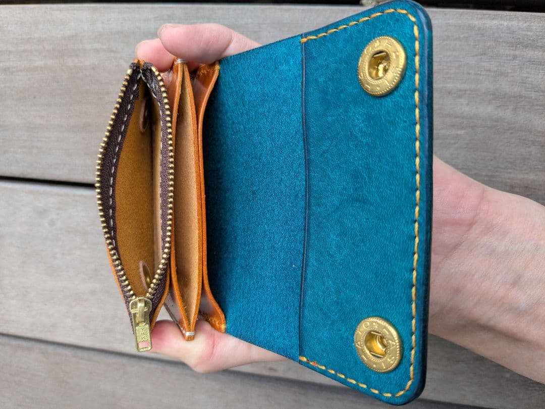 ショート トラッカーウォレット 3層 イタリアンレザー マルゴー ターコイズ