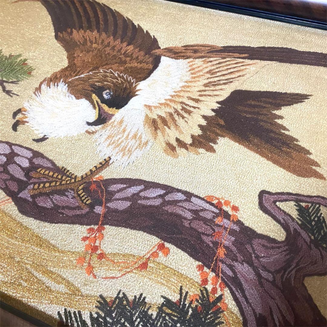 文化刺繍　鷲と松　鷲　額縁　アンティーク　昭和