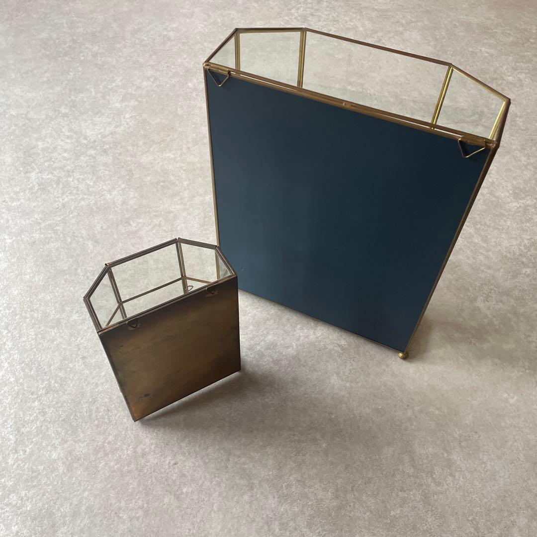 【2点セット】アンティーク 真鍮 ガラス ジュエリーボックス 大と小のセット