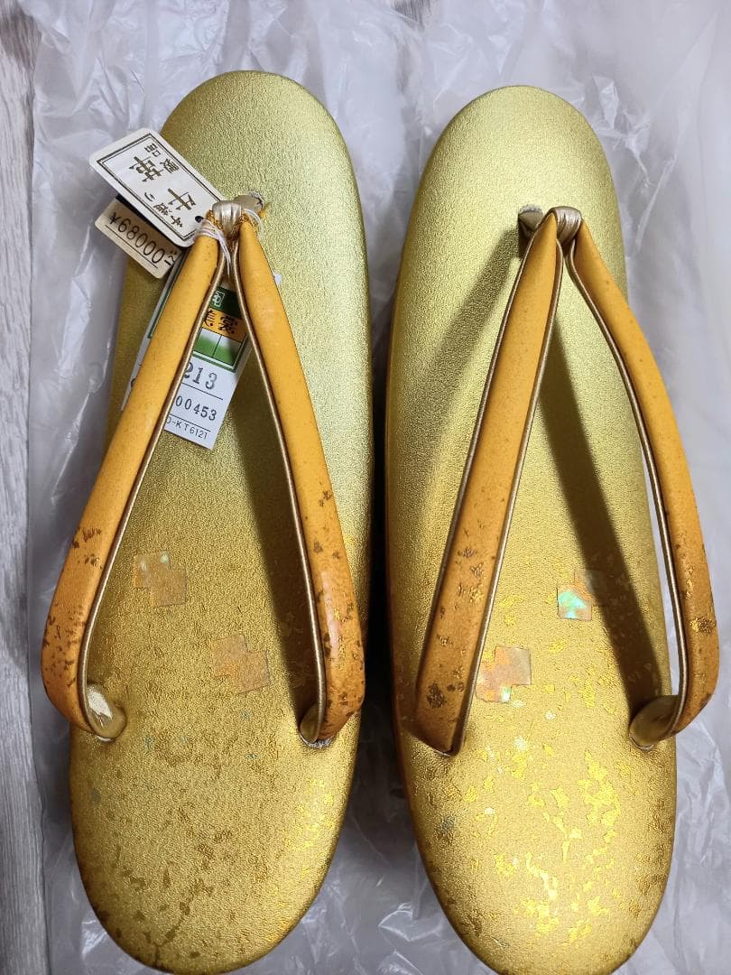 新品☆未使用品　和装　牛革　草履&バッグ　螺鈿　L 23.5-24