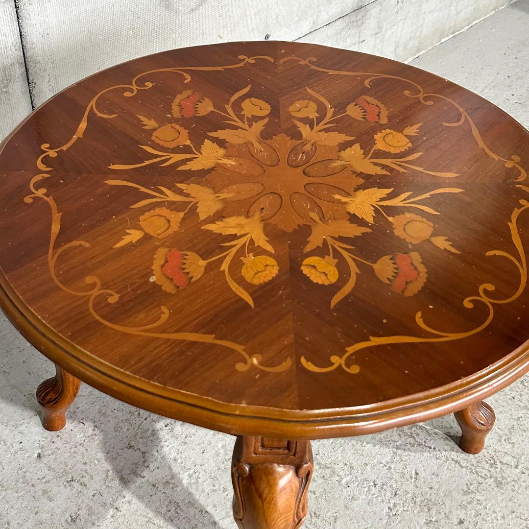 ✦90s✦ 象嵌 ラウンドテーブル 60cm 猫脚 ヨーロピアン クラシック