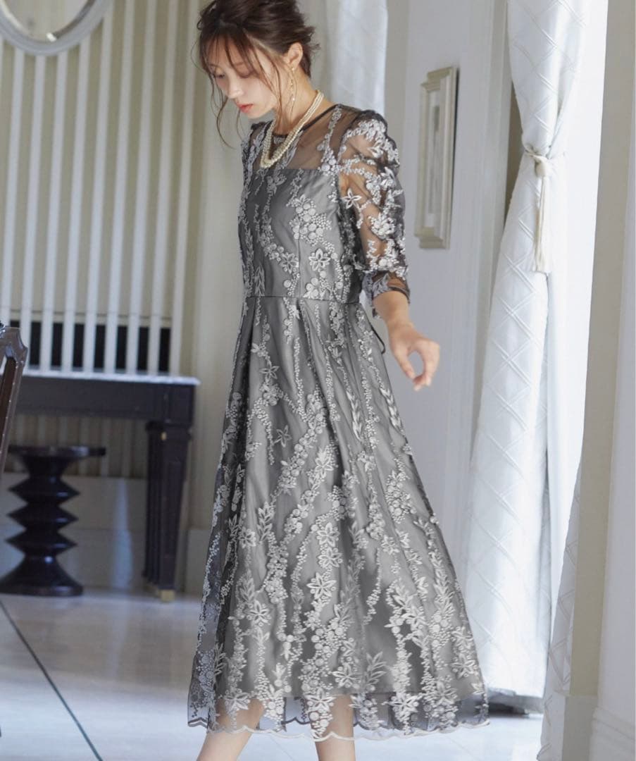 niana ニアナ 刺繍レース バックリボン パーティードレス 結婚式 ブラック