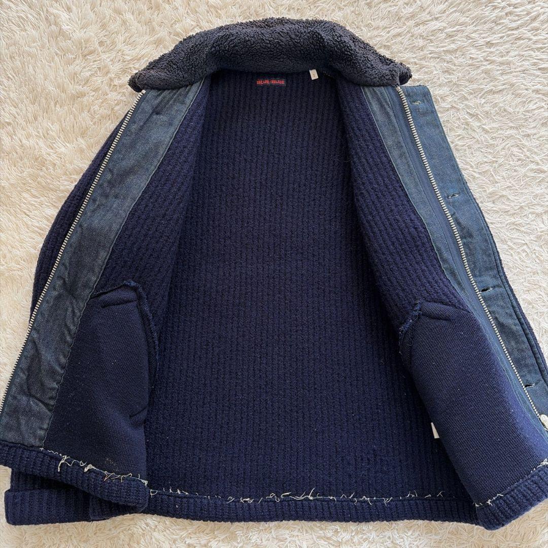 BLUE BLUE 襟ボア 縮絨ウール 圧縮ニット ニットジャケット 聖林公司