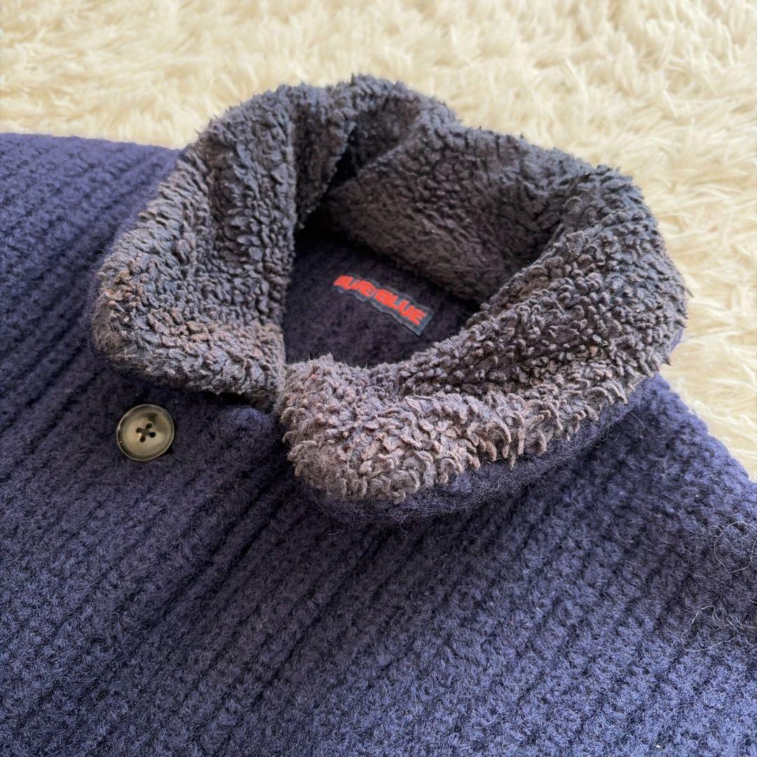 BLUE BLUE 襟ボア 縮絨ウール 圧縮ニット ニットジャケット 聖林公司