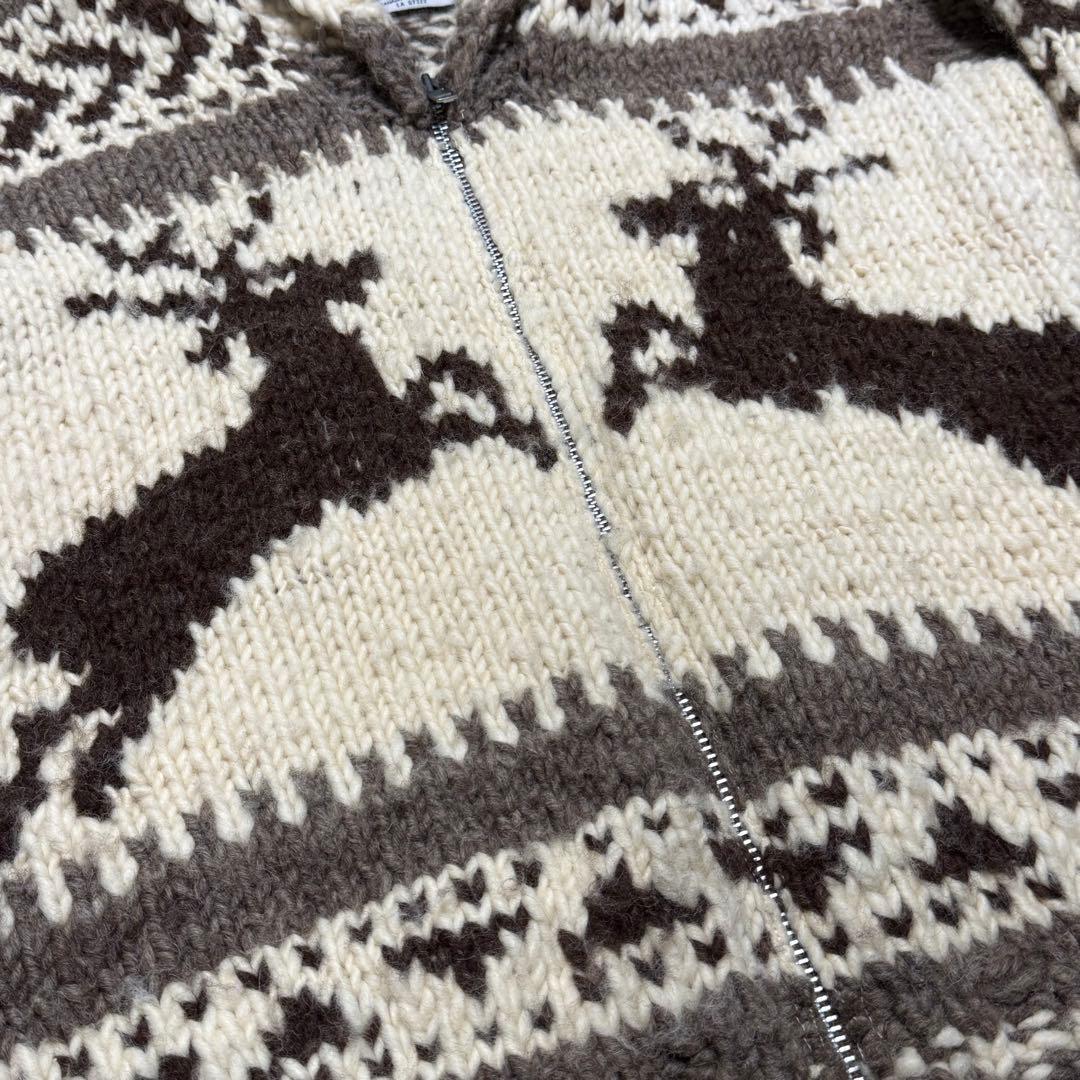 カナダ製★カウチンニット 超肉厚 ノルディック トナカイ ジップアップ XL以上