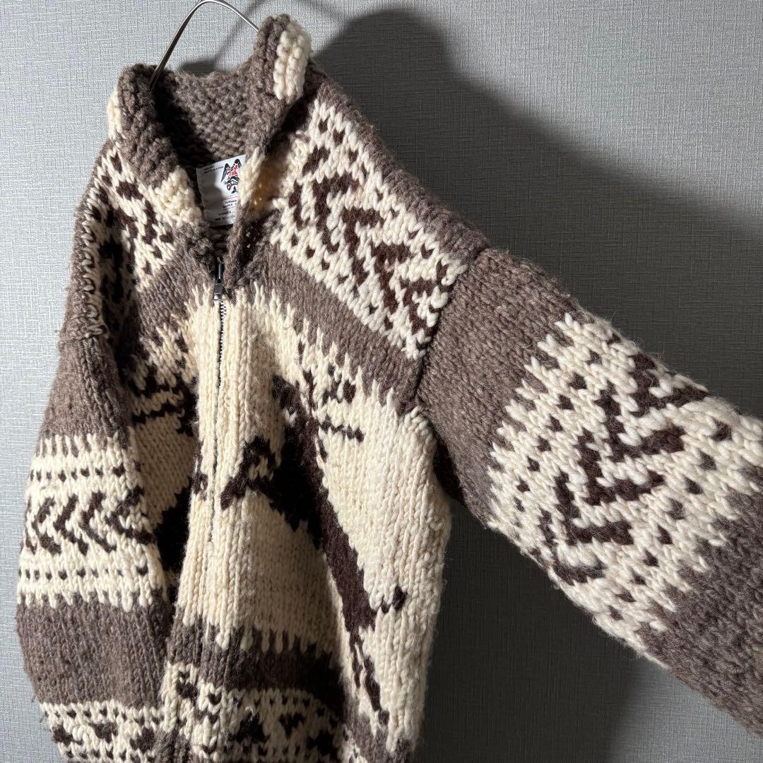 カナダ製★カウチンニット 超肉厚 ノルディック トナカイ ジップアップ XL以上