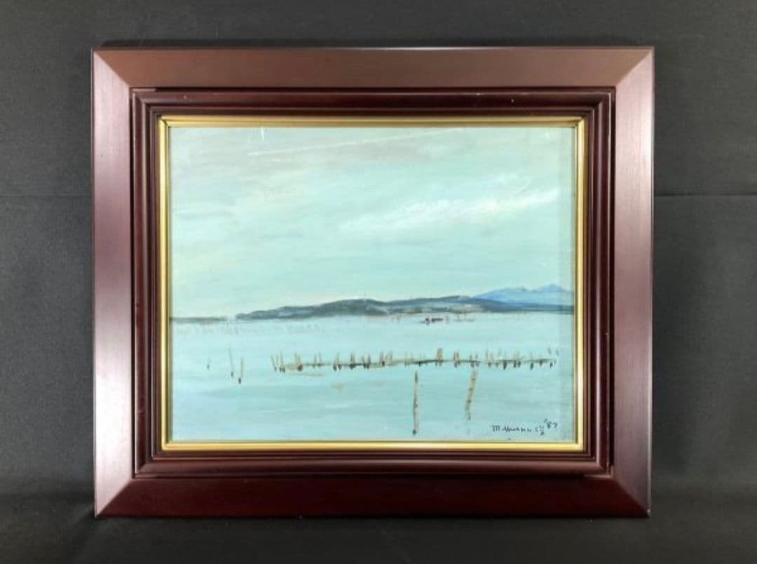 【真作】【油彩】柴田俊『浜名湖風景』1987年