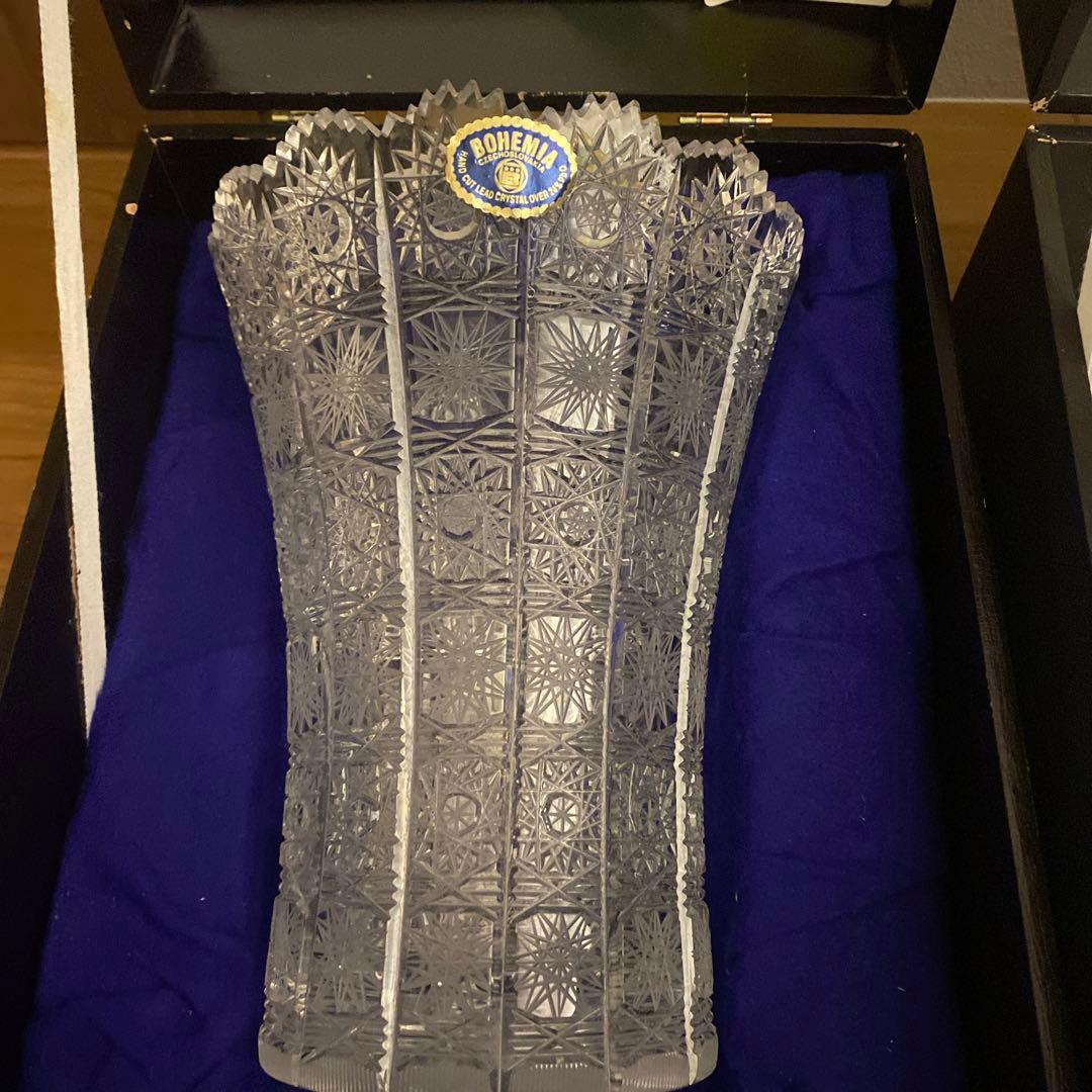 【美品】BOHEMIA ボヘミアクリスタルガラス花瓶　フラワーベース