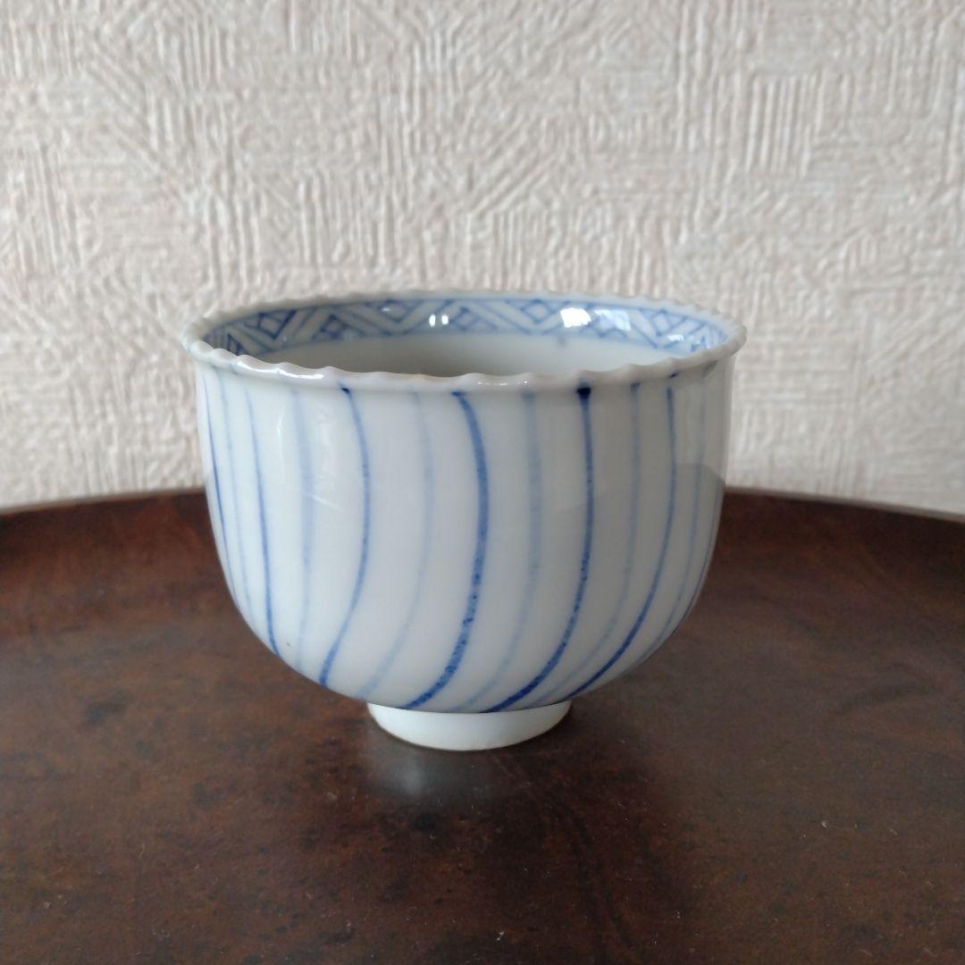 古伊万里染付瀬戸輪花流線ころ茶碗