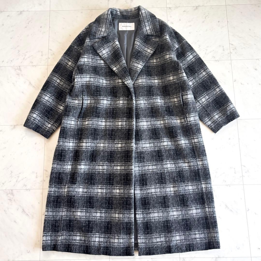 【美品】NBB シャギー チェスターコート ロング ゆったり チェック柄 M
