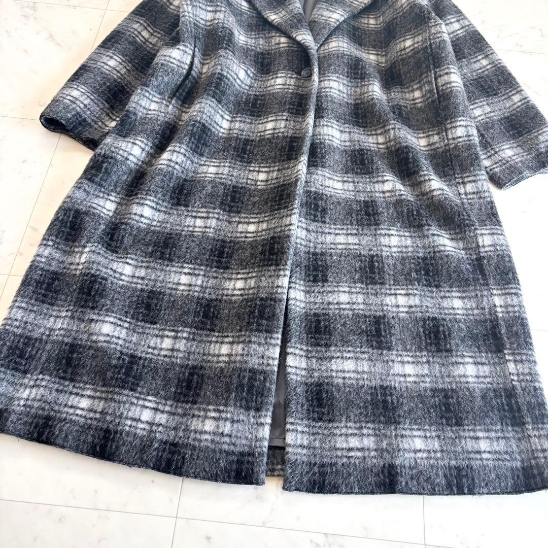 【美品】NBB シャギー チェスターコート ロング ゆったり チェック柄 M