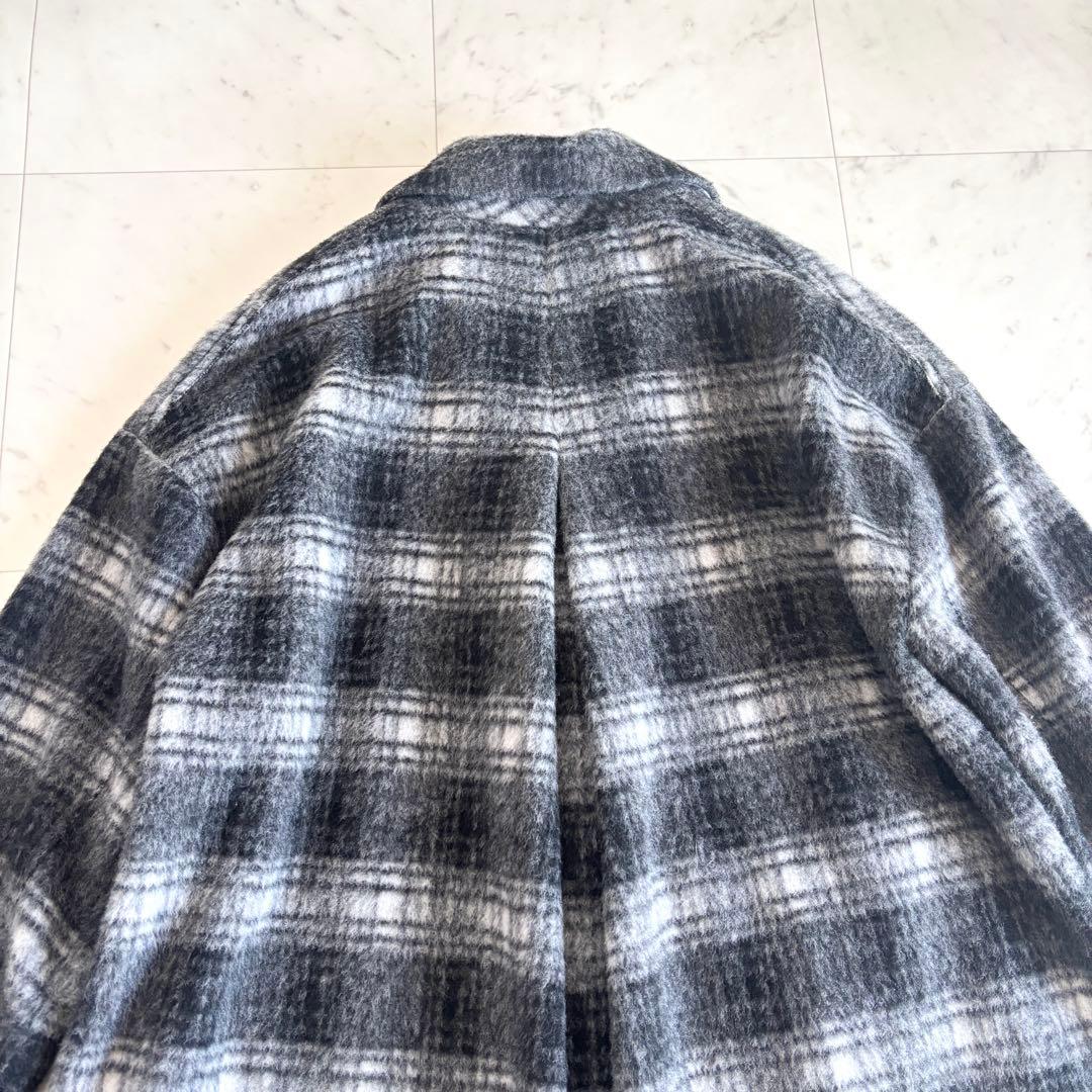 【美品】NBB シャギー チェスターコート ロング ゆったり チェック柄 M