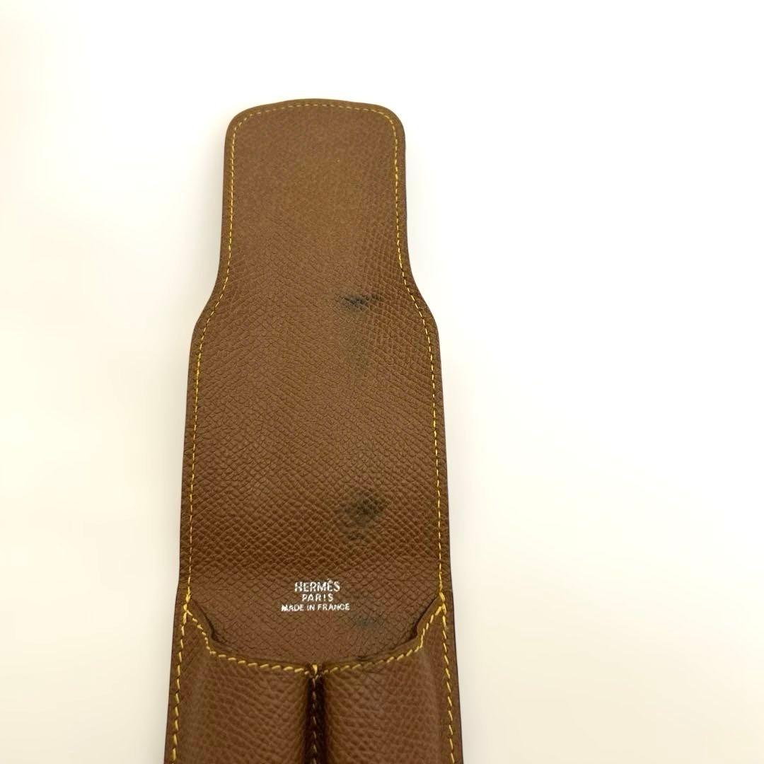 エルメス ヴィンテージ クシュベルレザー バイカラー ペンケース 2本差し