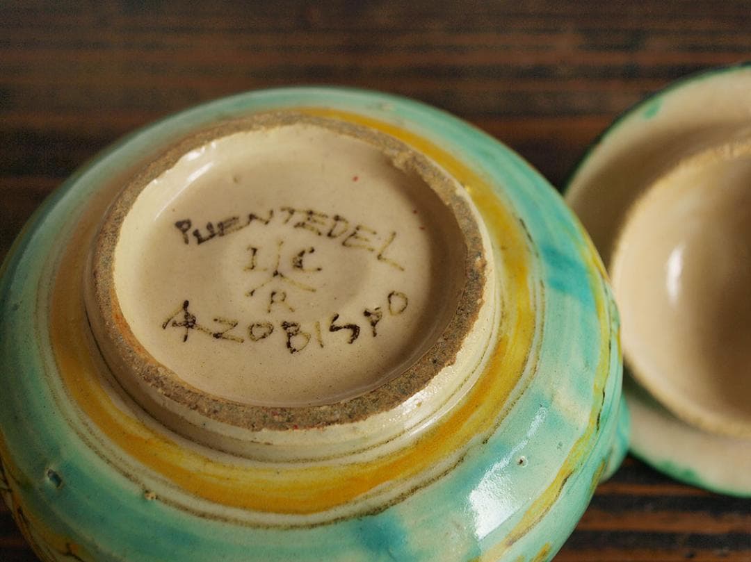 ウサギの模様の陶器のポット タラベラ カップ 古陶 ジャムポット/J663