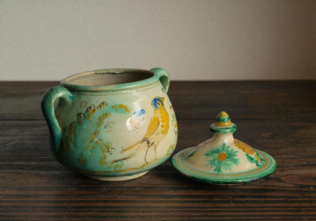 ウサギの模様の陶器のポット タラベラ カップ 古陶 ジャムポット/J663