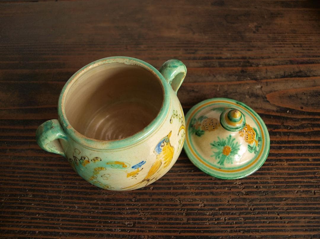 ウサギの模様の陶器のポット タラベラ カップ 古陶 ジャムポット/J663