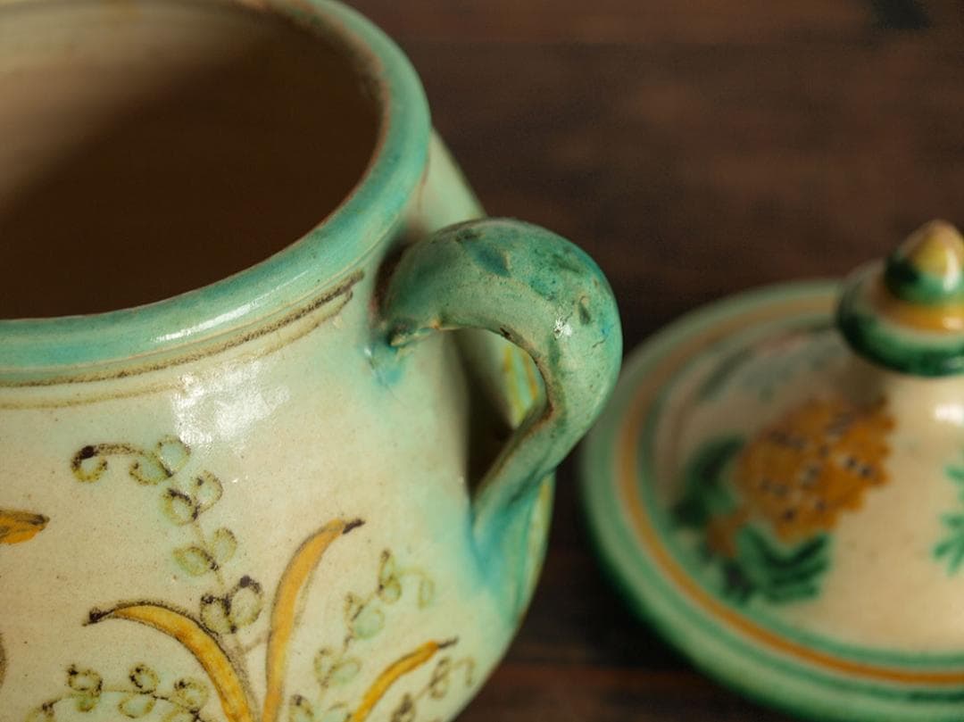 ウサギの模様の陶器のポット タラベラ カップ 古陶 ジャムポット/J663