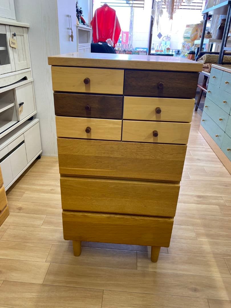 ナチュラルウッド 9段チェスト