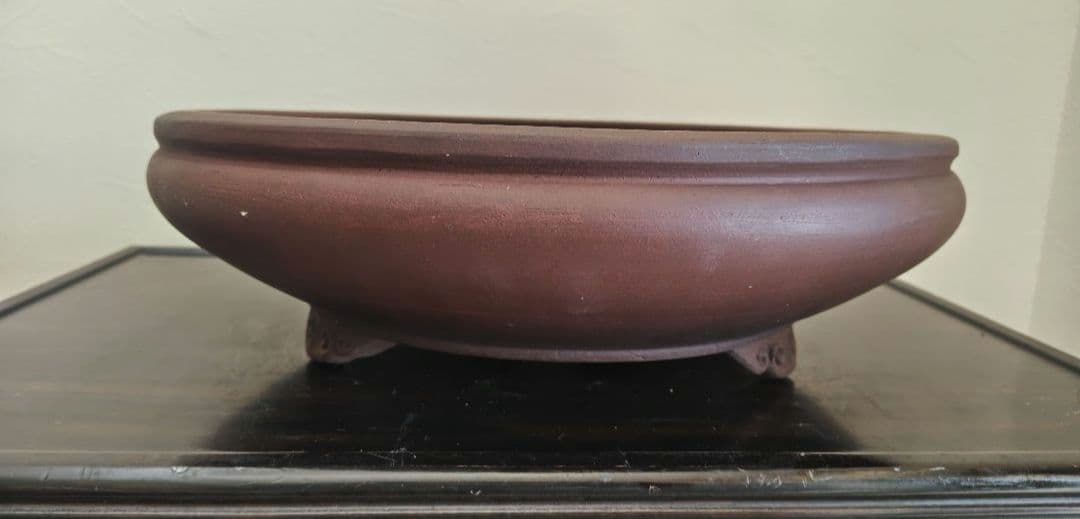 陶器製 赤褐色 大型盆栽鉢　排水穴付き　落款　陶陽　松本武