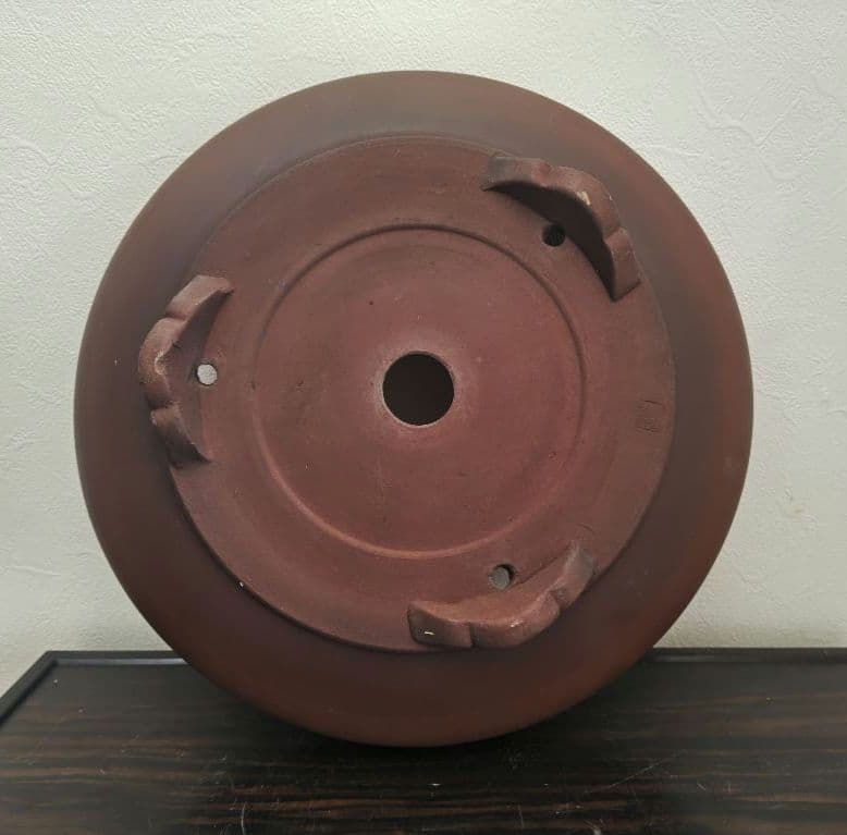 陶器製 赤褐色 大型盆栽鉢　排水穴付き　落款　陶陽　松本武