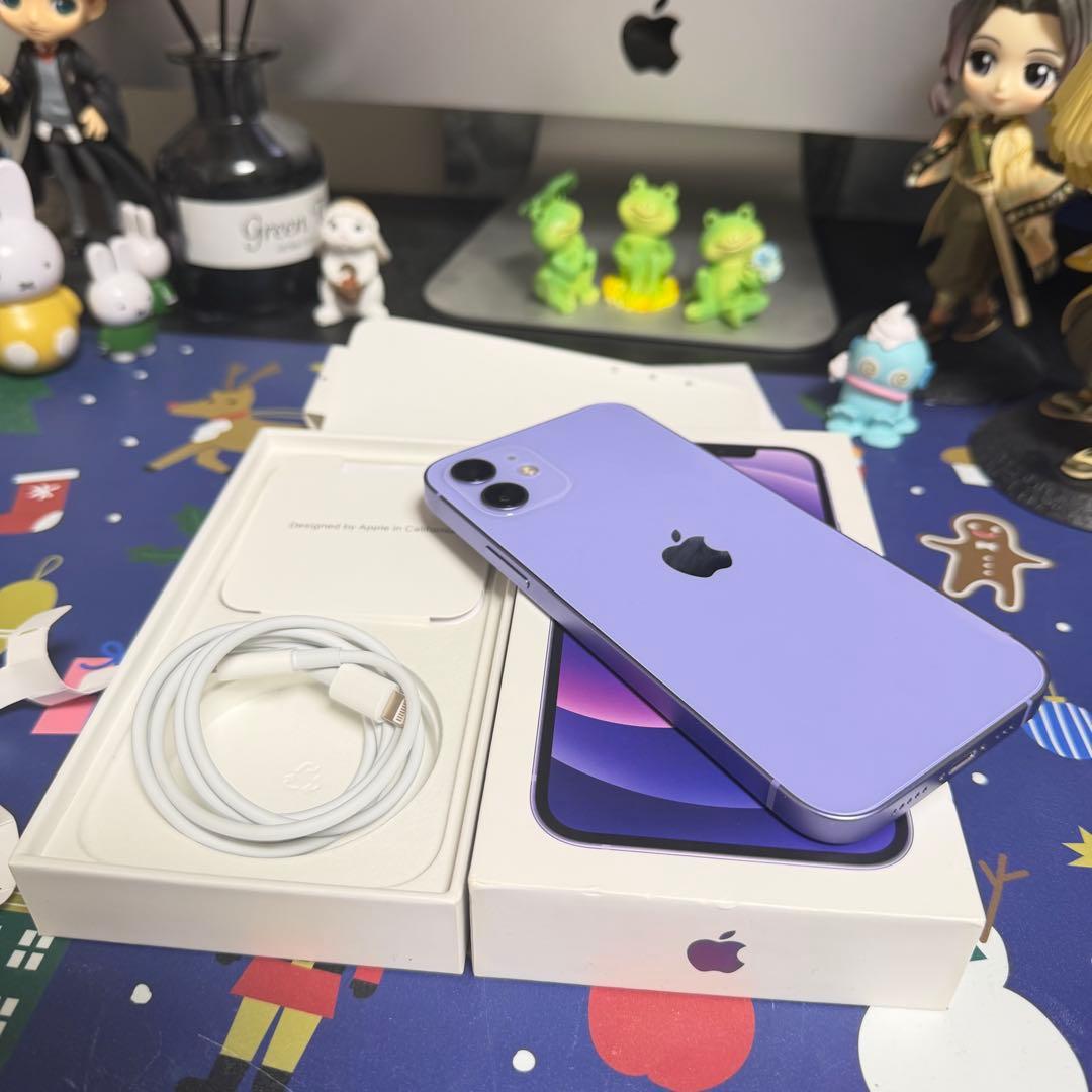 Apple iPhone 12 パープル 充電ケーブルと箱付 BT-88%