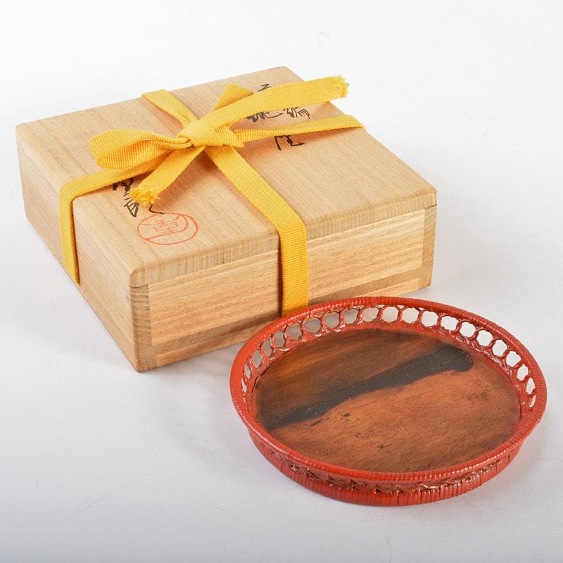 煎茶道具　船橋重郎作　黒柿藤編　銚座　共箱　D　R7108