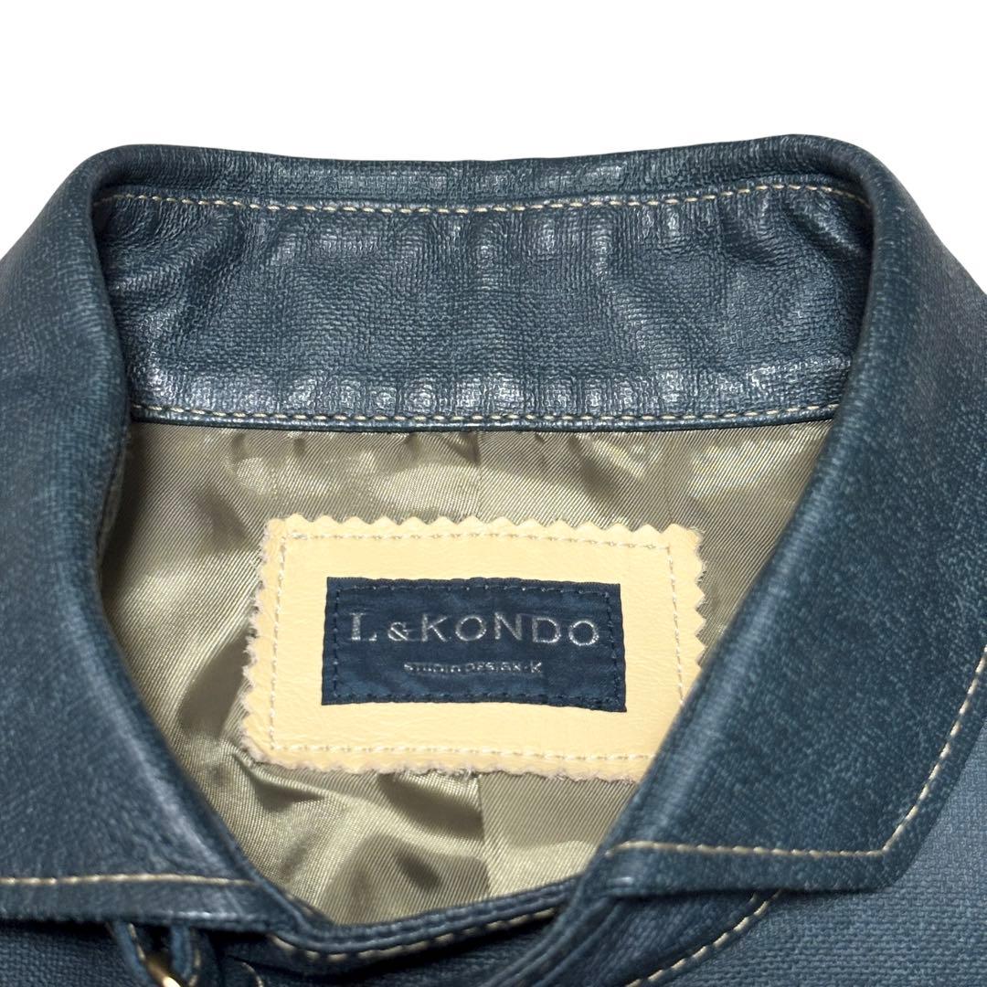 美品 L&KONDO ルコンド リアルレザー インディゴ 切替ライダース L