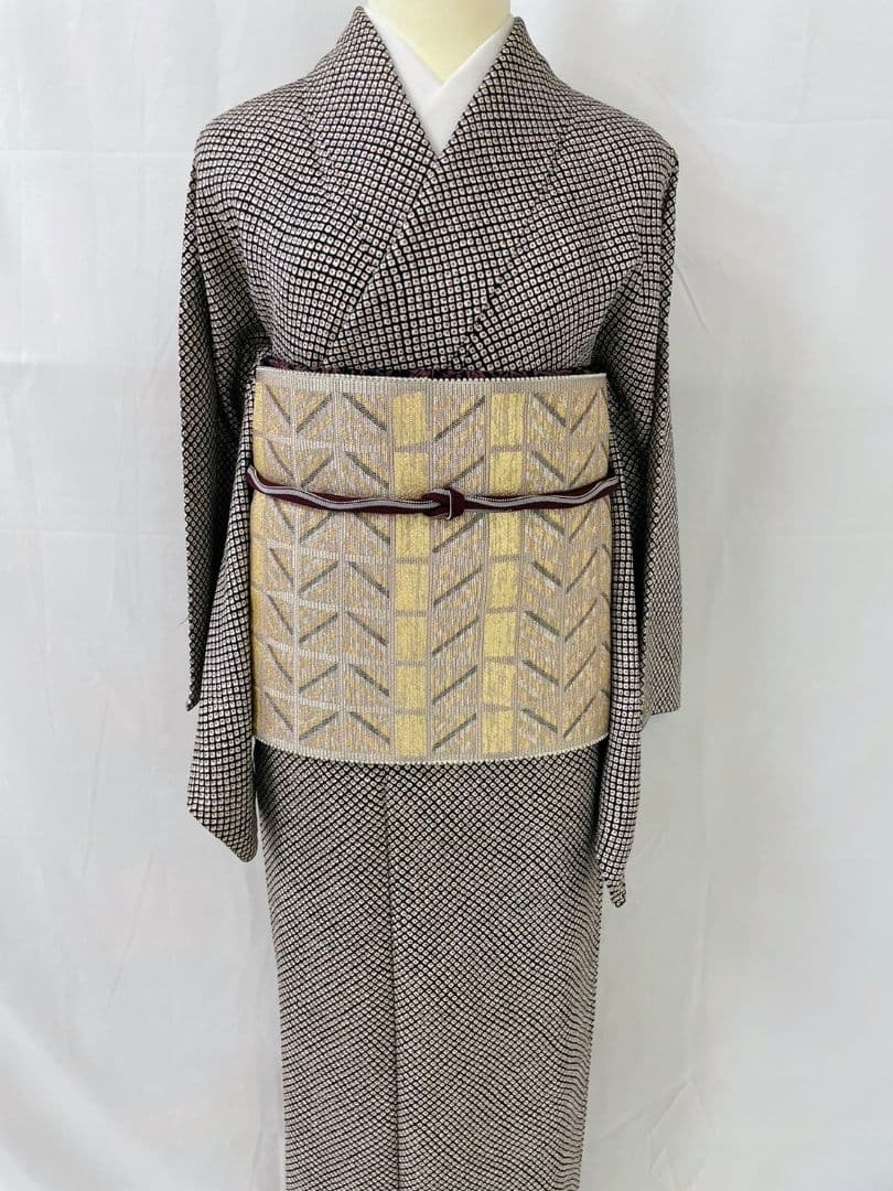 お見分け済　美品　正絹袷　染疋田　小紋　袋帯