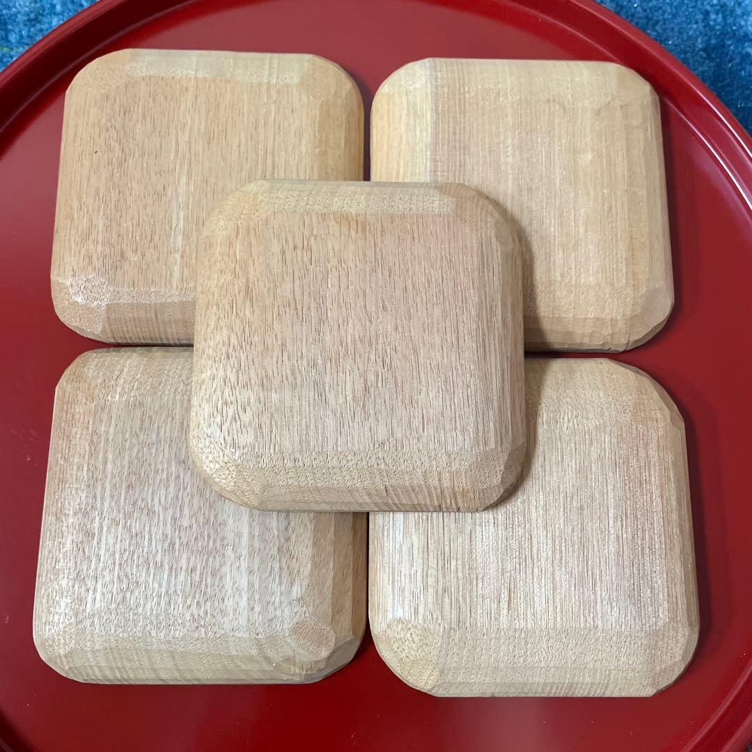 北海道　アイヌ　木製　トレイ　イタ　皿　菓子皿　角皿　ポンニマ　5客